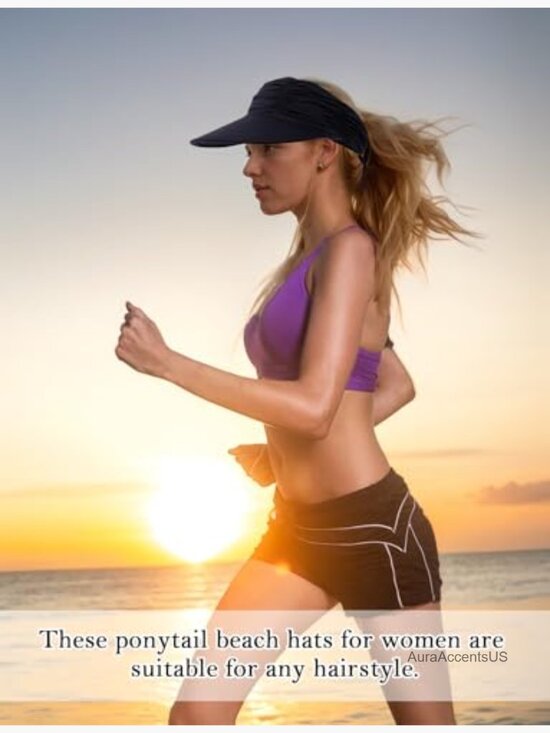 Wide Brim Visor Hat Adjustable UV Protection Summer Ponytail Hat for Beach Golf main image 4